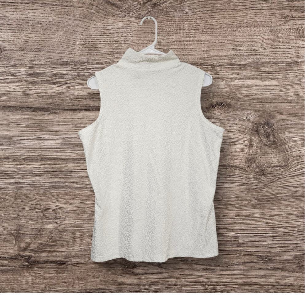 Vintage 90s Textured Turtleneck Sleeveless White Top Size 14/16W X-Large Stretch - Picture 1 of 5
